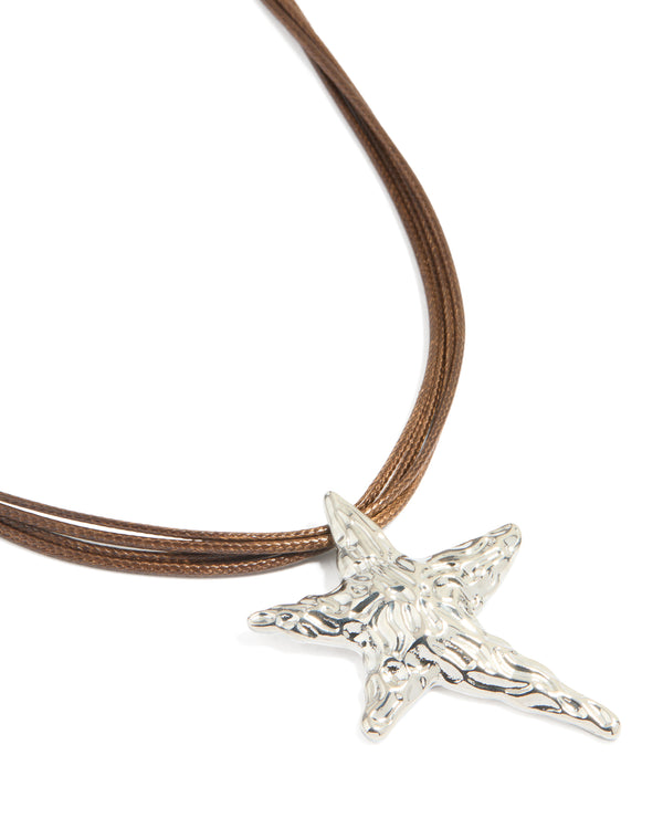 Silver Cord Abstract Star Necklace