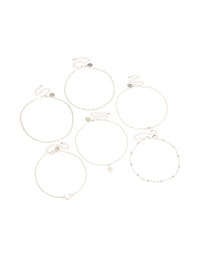 Featuring a silver celestial choker necklace 6-pack with balls, moon and star accents front view - link has visual effect only