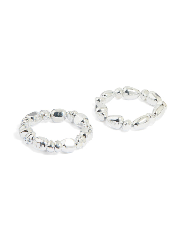 Silver Beaded Stretch Bracelets 2-Pack