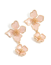 Gold Enamel Double Flower Drop Earrings - link has visual effect only