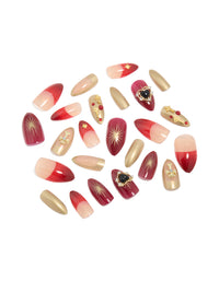 Red Mix Gold Cross  Press On Nail Set - link has visual effect only