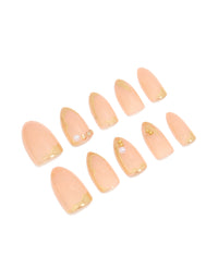 Gold Pearl Tip Press On Nails Set - link has visual effect only