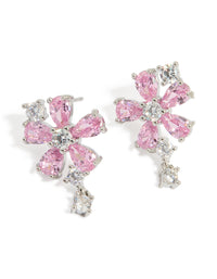Silver Pink Cubic Zirconia Flower Stud Earrings - link has visual effect only