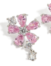 Silver Pink Cubic Zirconia Flower Stud Earrings - link has visual effect only