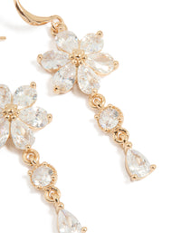 Gold Cubic Zirconia Flower Hook Drop Earrings - link has visual effect only