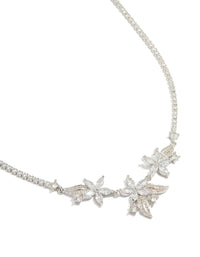 Silver Cubic Zirconia Triple Floral Cluster Necklace - link has visual effect only