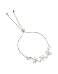 Silver Cubic Zirconia Flower & Leaf Toggle Bracelet - link has visual effect only