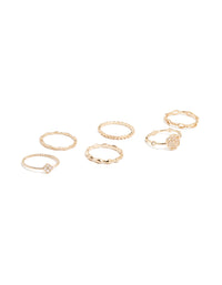 Gold Cubic Zirconia Flower & Textured Stacking Rings 6-Pack - link has visual effect only