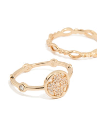 Gold Cubic Zirconia Flower & Textured Stacking Rings 6-Pack - link has visual effect only