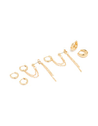 Gold Plated Huggie & Chain Earrings 3-Pack - link has visual effect only
