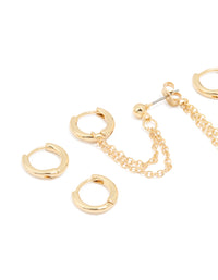 Gold Plated Huggie & Chain Earrings 3-Pack - link has visual effect only