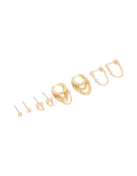 Gold Plated Cubic Zirconia & Huggie Chain Earrings 4-Pack - link has visual effect only