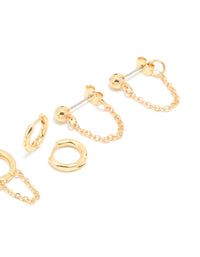 Gold Plated Cubic Zirconia Stud & Chain Huggie Earrings 4-Pack - link has visual effect only