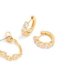 Gold Plated Cubic Zirconia Huggie Chain & Stud Earrings 2-Pack - link has visual effect only