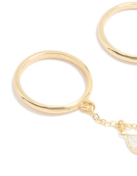 Gold Plated Cubic Zirconia Drop Chain Ring - link has visual effect only