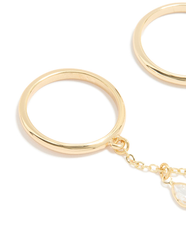 Gold Plated Cubic Zirconia Drop Chain Ring