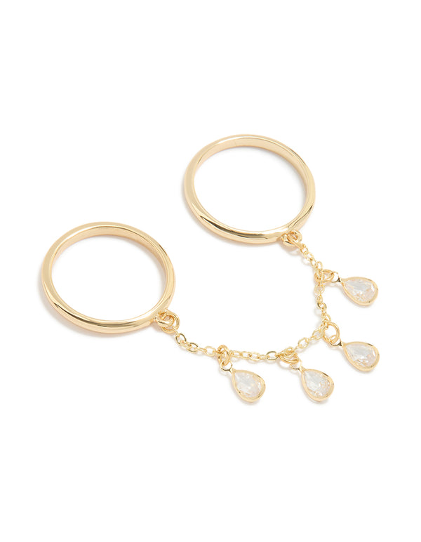 Gold Plated Cubic Zirconia Drop Chain Ring