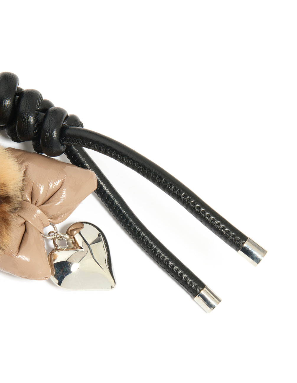 Leopard Print Fluffy Heart & PU Leather Bow Key Chain