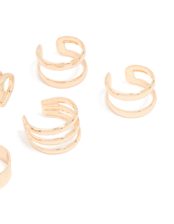 Gold Stacked Ear Cuffs 6-Pack