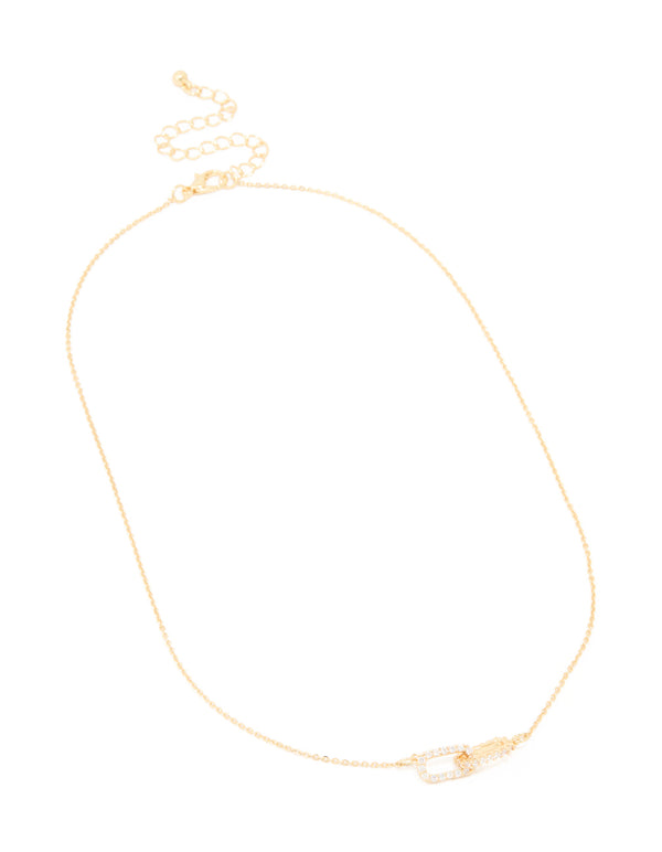 Gold Plated Brass Cubic Zirconia Dainty Link Pendant Necklace