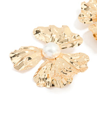 Gold Pearl Centre Molten Flower Stud Earrings - link has visual effect only
