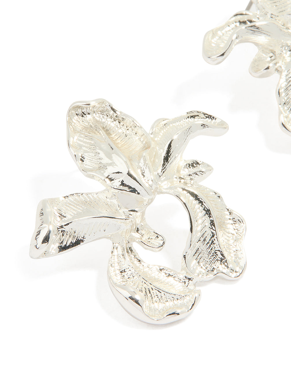Silver Molten Flower Stud Earrings