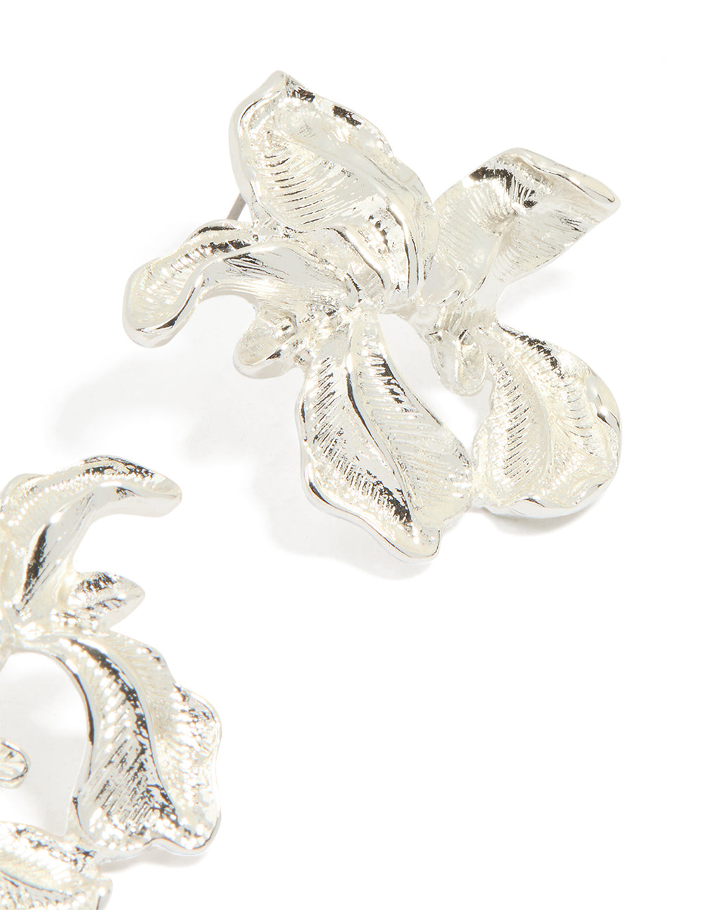 Silver Molten Flower Stud Earrings