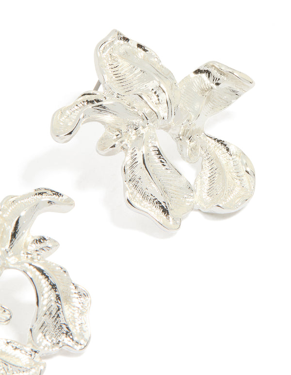 Silver Molten Flower Stud Earrings