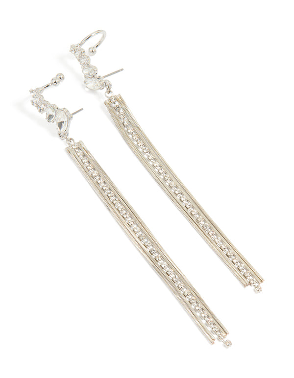 Silver Diamante Stud & Cuff Drop Earrings