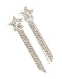 Silver Diamante Star Chain Drop Earrings - link has visual effect only