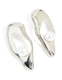 Silver Pearl Abstract Stud Earrings - link has visual effect only