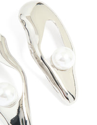 Silver Pearl Abstract Stud Earrings - link has visual effect only