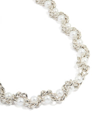 Silver Pearl Chain Mixed Chain Short Necklace - link has visual effect only