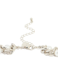 Silver Pearl Chain Mixed Chain Short Necklace - link has visual effect only