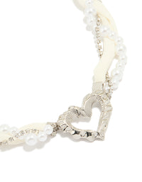 Silver Fabric Pearl Heart Pendant Necklace - link has visual effect only