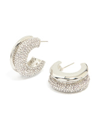 Silver Diamante Ribbed Double Hoop Earrings - link has visual effect only
