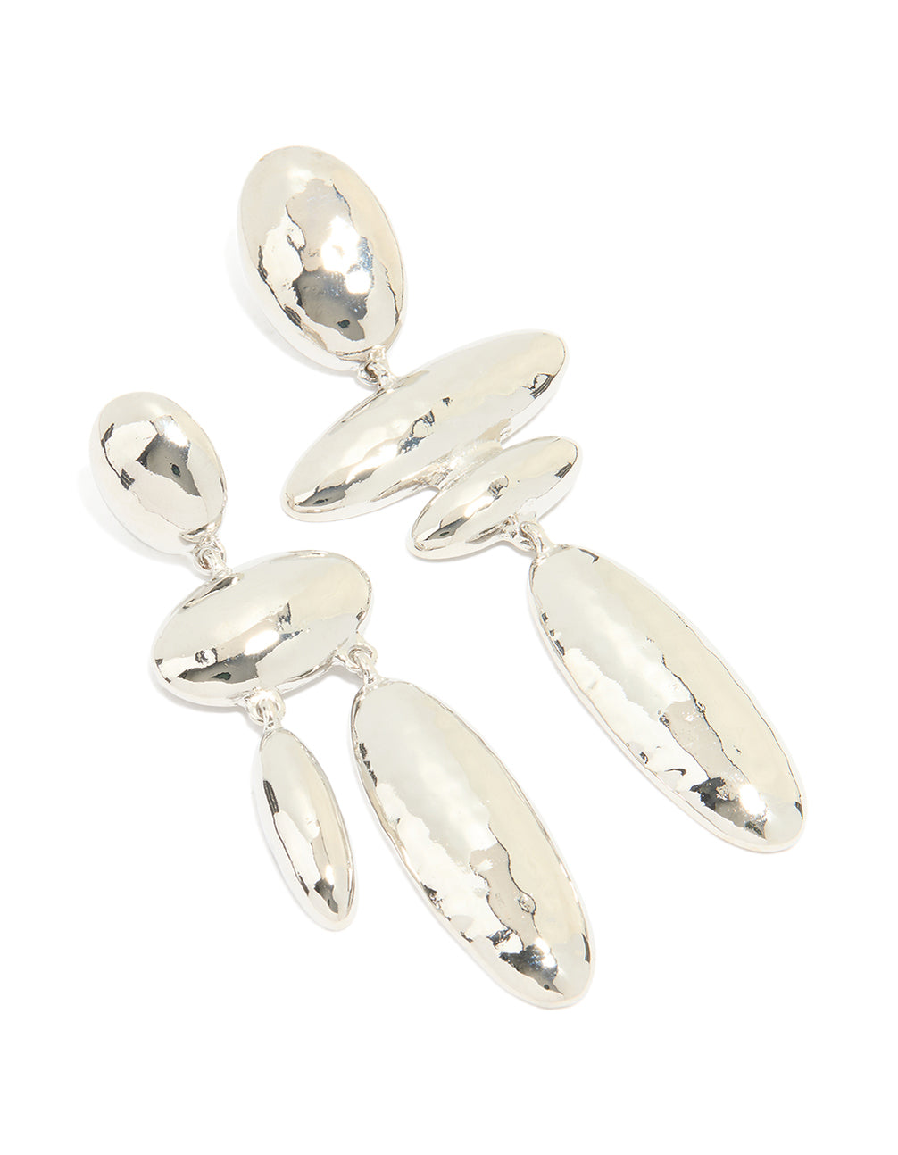Silver Matte Hammered Oval Drop Earrings