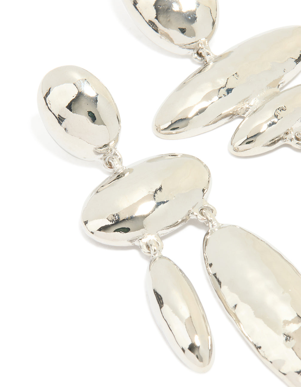 Silver Matte Hammered Oval Drop Earrings