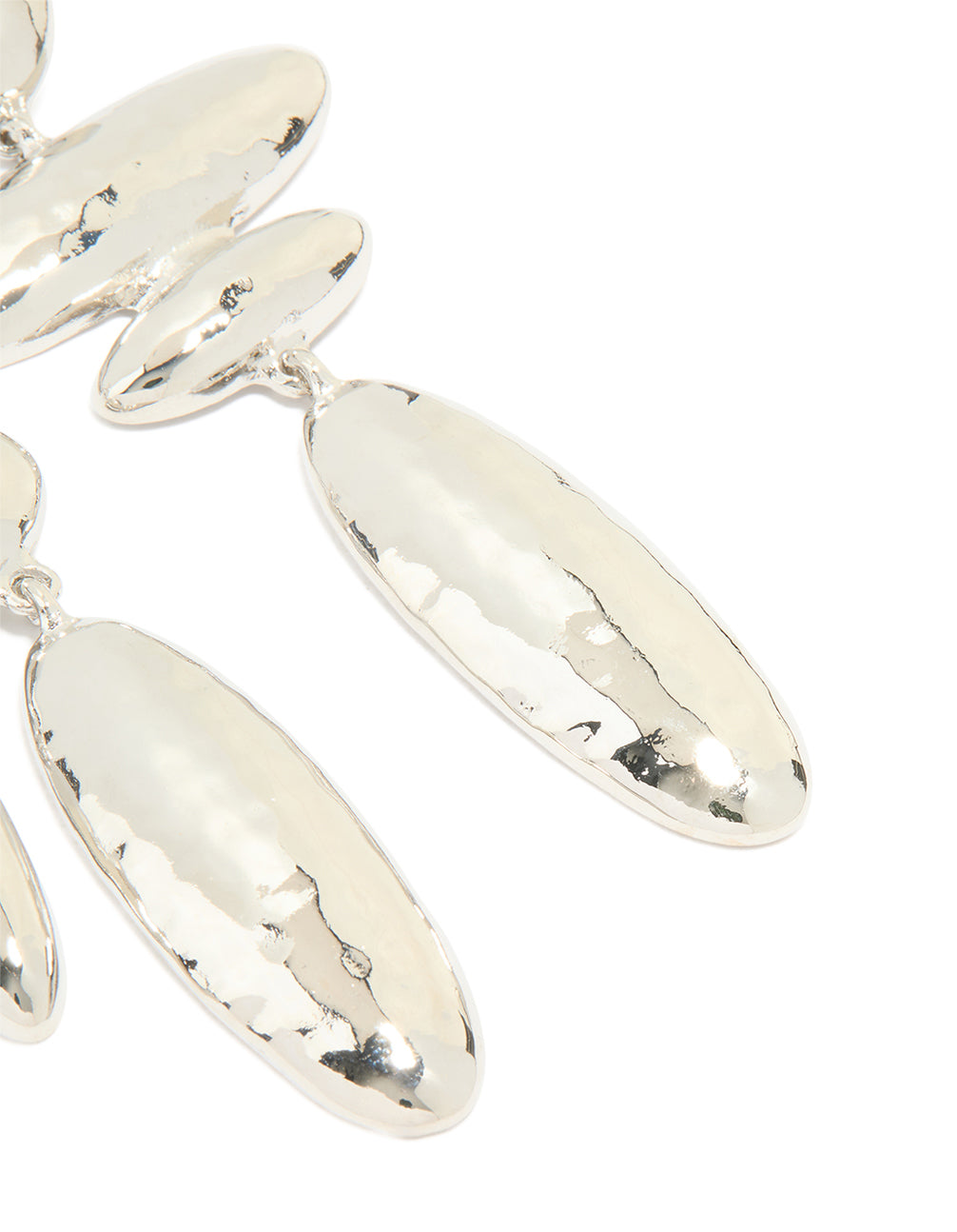 Silver Matte Hammered Oval Drop Earrings