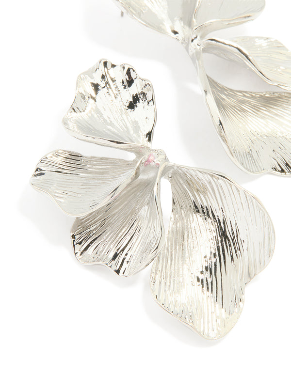 Silver Half Flower Statement Earrings