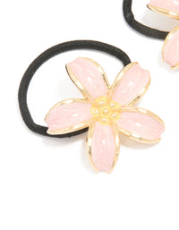 Gold Pink Enamel Flower Hair Ties 2-Pack - link has visual effect only