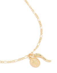 Gold Plated Figaro Horn Cross Necklace - link has visual effect only