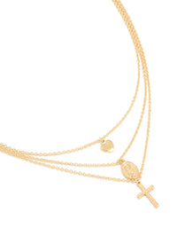 Gold Plated Heart Oval Cross Layered Necklace - link has visual effect only