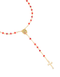 Gold Plated Red Beaded Cross Mary Lariat Necklace - link has visual effect only
