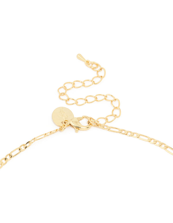 Gold Plated Green Beaded Lariat Cross Necklace