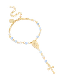 Gold Plated Blue Beaded Cross Bracelet - link has visual effect only
