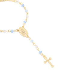 Gold Plated Blue Beaded Cross Bracelet - link has visual effect only