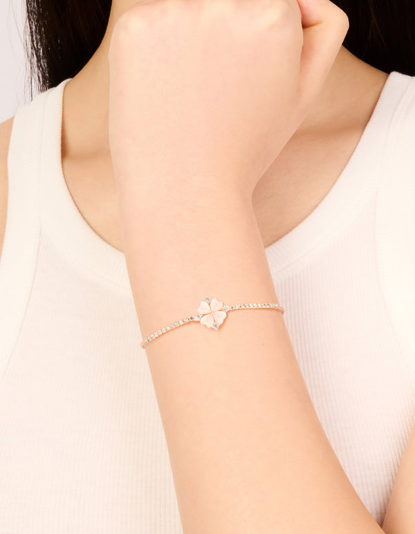 Rose Gold Plated Cubic Zirconia Flower Toggle Bracelet