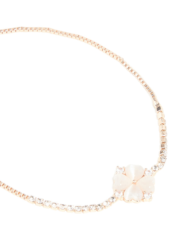 Rose Gold Plated Cubic Zirconia Flower Toggle Bracelet