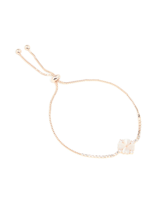 Rose Gold Plated Cubic Zirconia Flower Toggle Bracelet